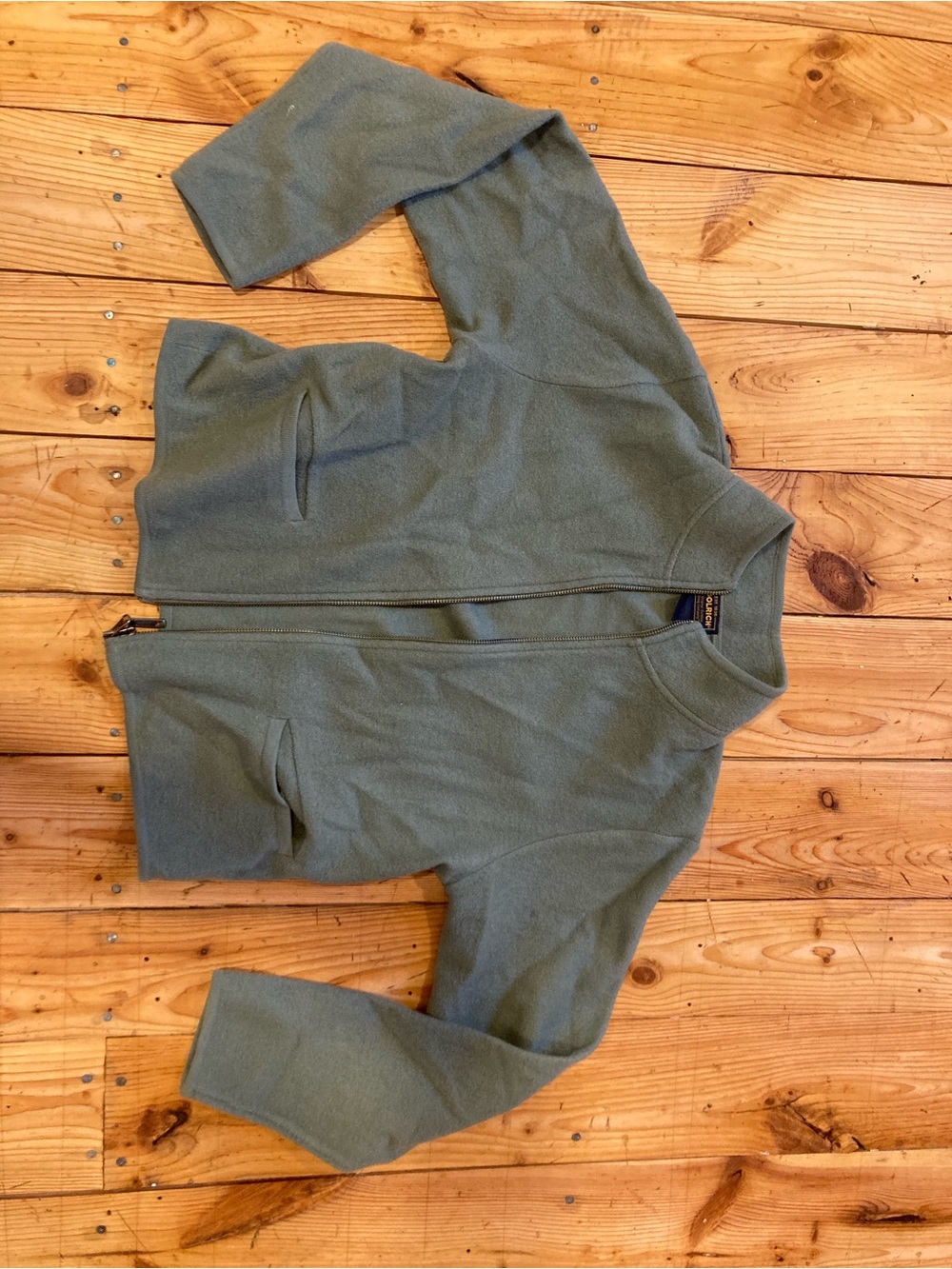 Woolrich Light Olive Green Zip-Up 100% Wool Jacket